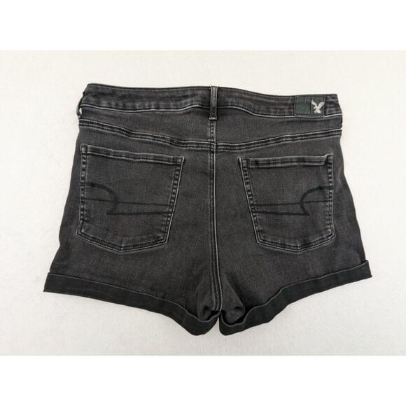 American Eagle sz 14 Super High Rise Shortie Shorts denim black cuffs 0155 - Picture 3 of 6